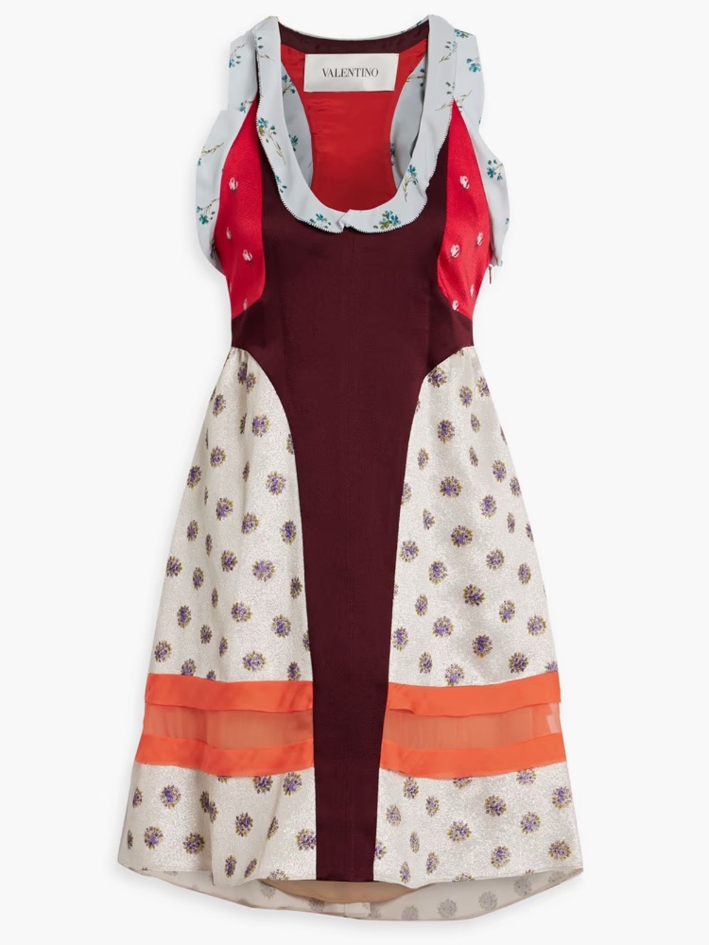 VALENTINO GARAVANI Silk chiffon-paneled metallic textured-crepe Dress MSRP $3980